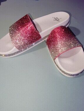 Sparkling Pink Slide Sandals with Rhinestone Upper NWOT